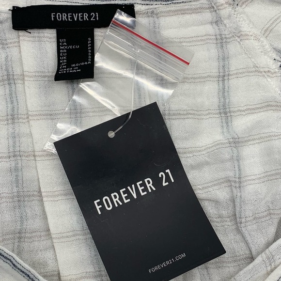 NWT Forever 21 Long Sleeve Crinkled Tie Front Top White/Navy Striped S - Picture 3 of 8